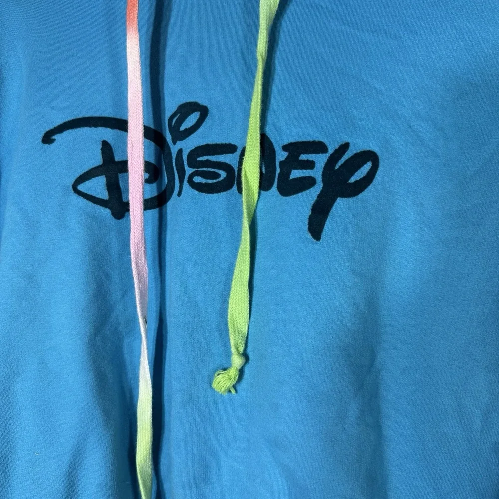Disney Girls‎ Sweatshirt L Turquoise Logo Hoodie Cropped Pullover Long Sleeve